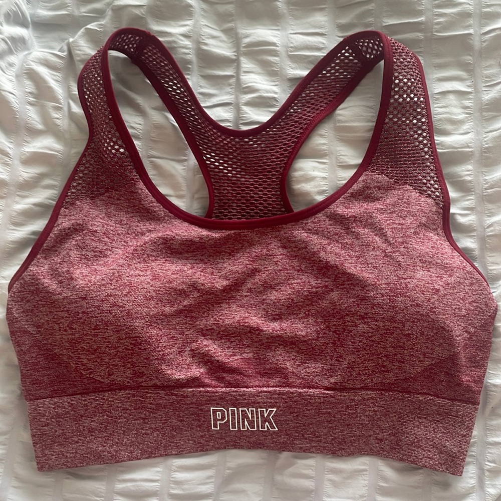 Maroon PINK sports bra. Size XL. Smoke free home. Never worn. Too big for me.